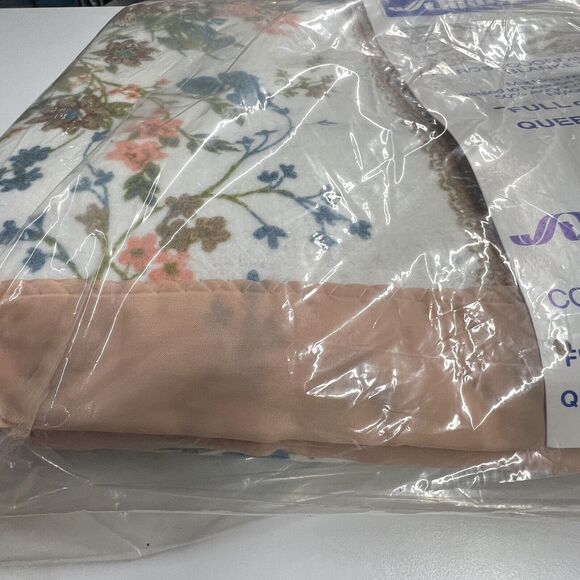 Vintage Deadstock St. Mary's Rose Coordinate Blanket Tan Blue Pink Floral 72x90 - Picture 6 of 7